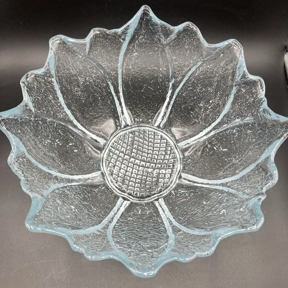 Vtg 1976 Blenko Glass Clear Crystal Dahlia Flower Salad Serving Fruit Bowl 12.5